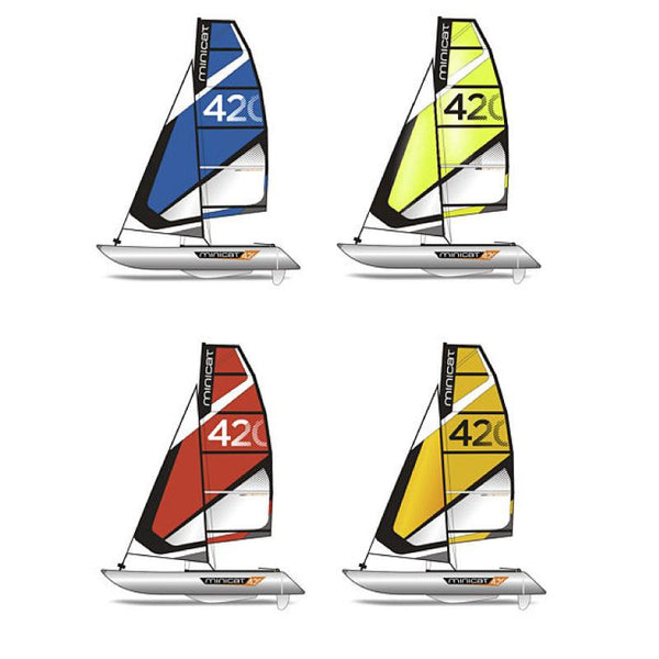 MiniCat 420 Instinct in 4 colours;  Blue, Yellow, Red and Orange